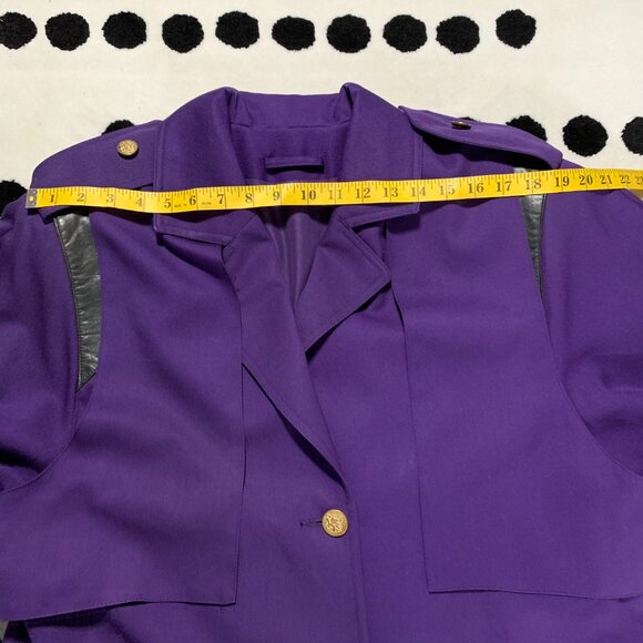 Vintage 80s 90s Purple Wool Gold Button Beltless Long Trench Coat Retro Overcoat - Picture 12 of 16